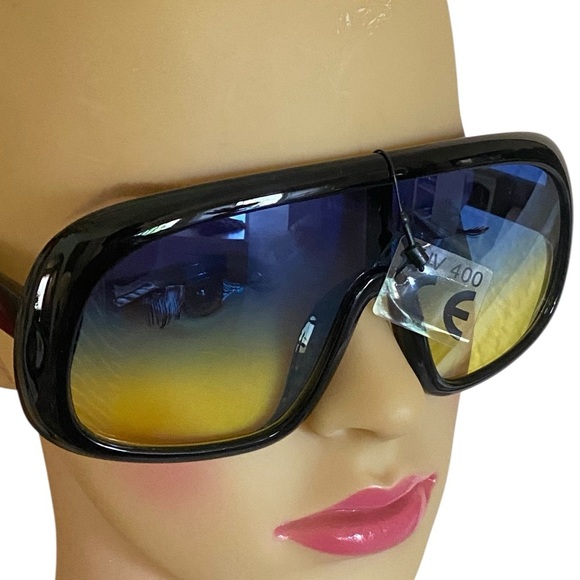 Oversized Shield Gradient Sunglasses Black Frame NWT Maximalist Beach Sunny - Picture 3 of 6